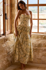 Lemon Floral Print Cotton Maxi Dress