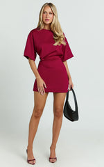 Karyna Mini Dress - shirt Dress in Wine