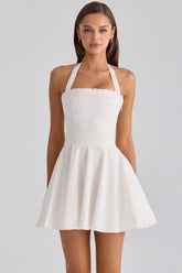 White Broderie Anglais + Cotton Halter Neck Mini Dress