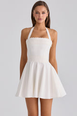 White Broderie Anglais + Cotton Halter Neck Mini Dress