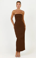 Dessa Midi Dress - Strapless Column Dress in Chocolate