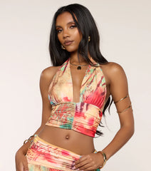 Destination Glam Abstract Print Halter Top