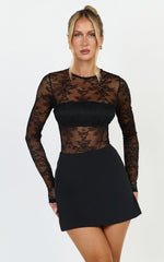 Serenade Bodysuit - Long Sleeve Lace Bodysuit in Black