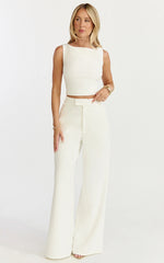 Helen Two Piece Set - Crepe Twisted Top And Wide Leg Pants in Cream
