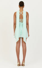 Arin Mini Dress - Satin Contrast Dress With Draped Neck Scarf in Mint
