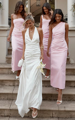 Karlie Midi Dress - One Shoulder Fitted Dress in Pink