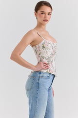 Cream Floral Cotton Corset Top