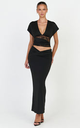 Sienne Top - Twist Overlay Lace Panel Top in Black