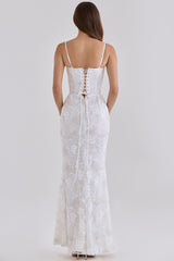 White Hand Beaded Embellished Corset Maxi Dress