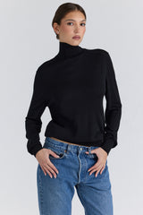 Black Silk + Wool Roll Neck Sweater