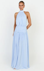 Lila Maxi Dress - Backless High Neck Halter Dress in Blue