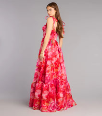 Elana Floral A-Line Slit Formal Dress