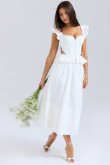 White Embroidered Cotton Midi Skirt