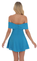 Front Bow Off Shoulder Dress in Aqua Blue