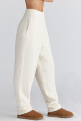Ivory Wool Boucle Knit Trousers