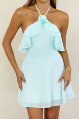 Glow Crush Halter Mini Dress Blue