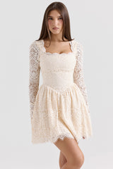 Cream Lace Long Sleeve Mini Dress