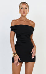 Lena Mini Dress - Off Shoulder Bodycon Dress in Black
