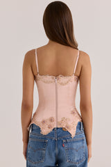 Blush Satin Custom Hand Beaded Embellished Corset Top - Limited Edition