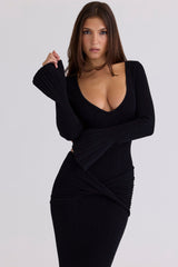 Black Flute Sleeve Maxi Dress