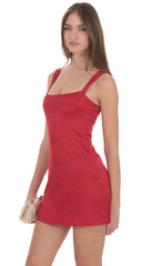 Satin Shift Dress in Red