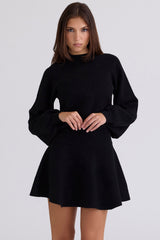 Black Wool & Cashmere Balloon Sleeve Sweater