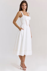 White Cotton Midi Sundress