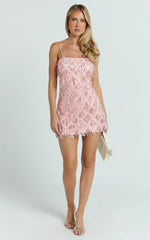 Shook Mini Dress - Cami Sequin Fringe Dress in Pink Sequin