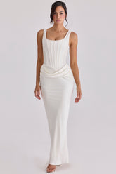Ivory Satin Gathered Maxi Dress