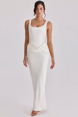 Ivory Satin Gathered Maxi Dress