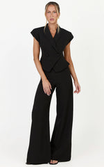Poppy Top - Cap Sleeve Double Breasted Vest Top in Black