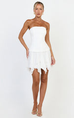 Selani Mini Dress - Strapless Bodice Ruffle Hem Dress in White
