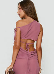 Vianna One Shoulder Foldover Detail Top Pink