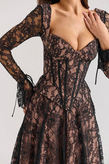 Black Lace Corset Midi Dress