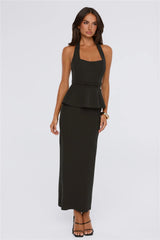 Own The Room Peplum Halter Maxi Dress Black