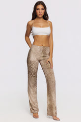 Animal Print Satin Straight Leg Trousers