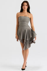 Smoke Gathered Asymmetric Dress