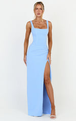 Amara Maxi Dress - Corset Bodice Lace Up Dress in Blue