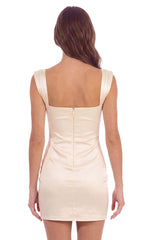 Lace Trim Satin Mini Dress in Cream