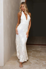 Golden Moments Halter Maxi Dress White