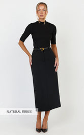 Tilda Top - High Neck Short Sleeve Fitted Top in Black
