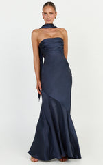 Odette Maxi Dress - Strapless Slip Dress With Neck Scarf in Navy