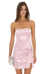 Strapless Ruched Mini Dress in Blush Pink
