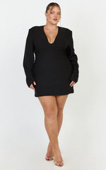 Zyla Mini Dress - Wide Shoulder Sweetheart Neck Fitted Dress in Black