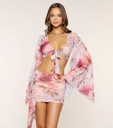 Pretty Vibes Floral Print Long Sleeve Tie-Front Top