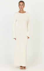 Delilah Maxi Dress - Long Sleeve Seam Detail Boucle Knit Dress in Cream