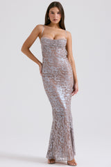 Ice Blue Lace Godet Gown
