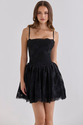 Black Custom Lace + Broderie Anglaise Cotton Mini Dress
