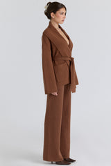 Tan Cashmere + Wool Wide Leg Trousers