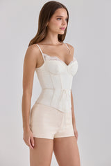 Ivory Lace Corset Top With Ribbon Waist Tie